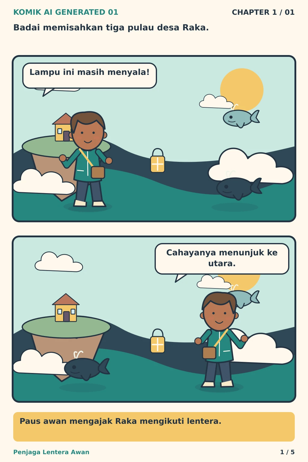 Komik AI Generated 1 Chapter 1 halaman 1 - ilustrasi komik sederhana