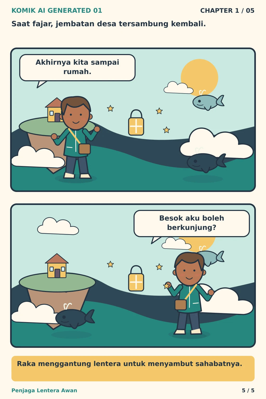 Komik AI Generated 1 Chapter 1 halaman 5 - ilustrasi komik sederhana