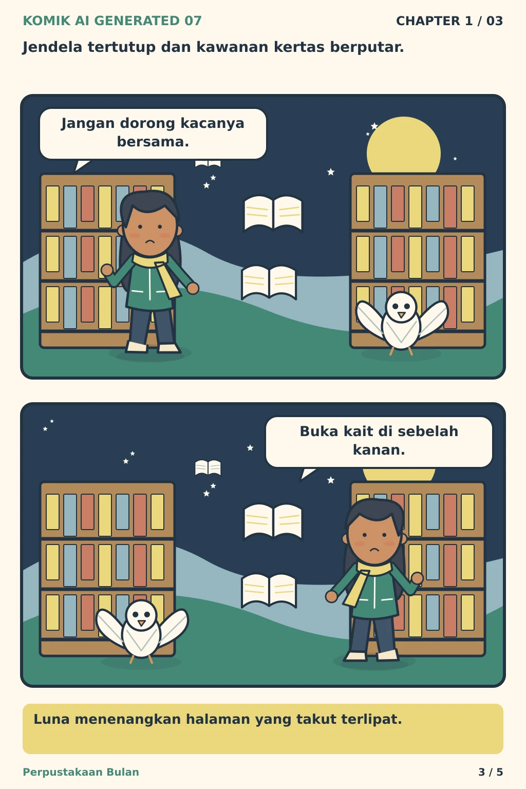 Komik AI Generated 7 Chapter 1 halaman 3 - ilustrasi komik sederhana